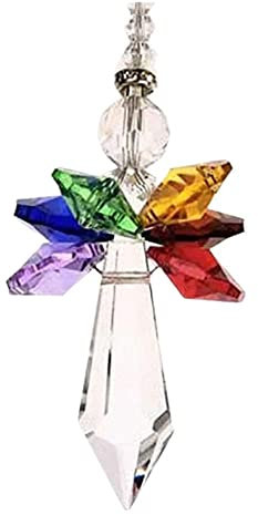 Acchiappasole in cristallo con angelo arcobaleno, ciondolo colorato, decorazione da appendere per la casa dell'auto