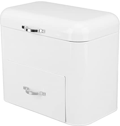 Focket Farmhouse Bread Box, 2 Shelves Iron Iron Home Bread Container Save Space for Kitchen (Milky White)