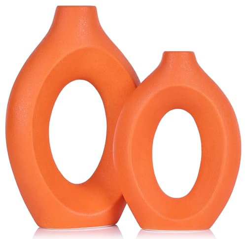 Set di 2 vasi arancioni, in ceramica opaca moderna e vuota, stile boho, per decorazioni con erba pampa, ideale per soggiorno, centrotavola, matrimonio, camera, tavola da pranzo e ufficio