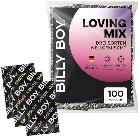 BILLY BOY kondomer Loving Mix 100-pack | blandade kondomer – passform: Original (52 mm) och Bredare (56 mm) | blandade sorter | (1x100 st.)