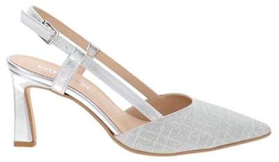 Valleverde 19150 Slingback Cerimonia Donna Pelle Laminata Argento Tacco Stiletto 9Cm Suola Gomma