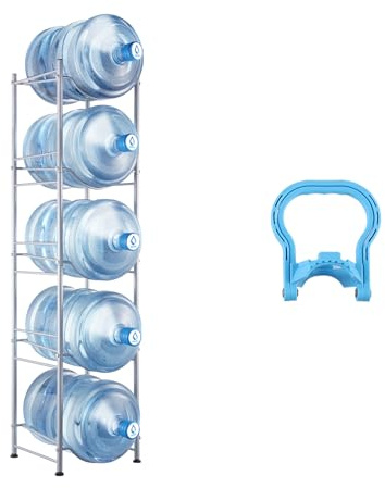 VEVOR Rack à Bonbonnes à 5 Niveaux, Support Bouteille d’Eau de 18,9 L Capacité 5 Pièces, Range Bonbonnes d’Eau Solide à Une Rangée, Organisateur Bouteilles d'Eau pour Cuisine, Bureau, Salon, Usine