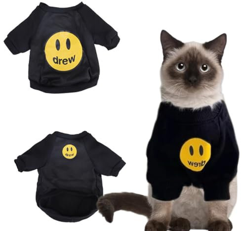 SIRLOMU 1 Stück Katzenbekleidung Katzenbody Kostüm Für Katzen Langärmlige Katzen Kleidung Cat Clothing Sport-Shirt Katzen Klamotten mit Dünnem Fleece Katzen-Winterkleidung (L) (Blau, schwarz)