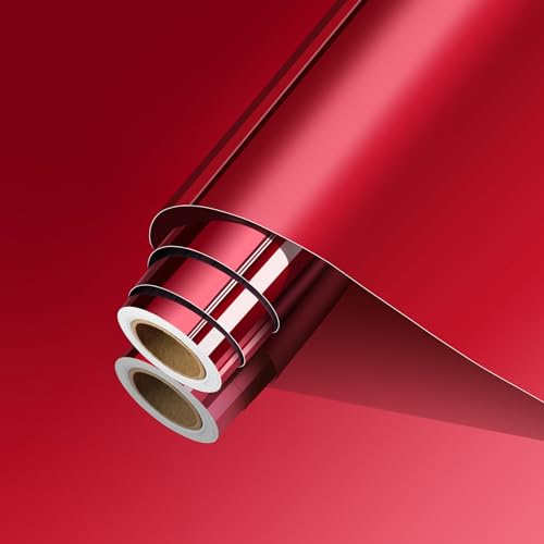ReWallpaper Red Mirror Stickers Peel and Stick Mirror Film for Crafts Self Adhesive Reflective Wall Stickers Decor Non Glass Stick on Mirrors for Wall Bathroom Living Room Easy to Install 15.8inx10ft