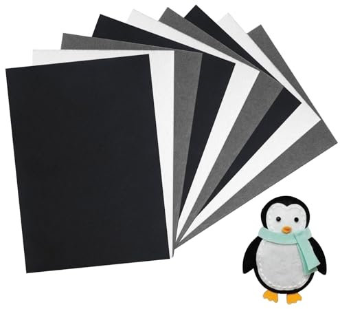 9 Stück Bastelfilz,Filz zum Filzstoff,Filzstoff zum Felt Fabric Filzrolle,Kinder Vliesstoff,1mm Dick Stoff Filzplatten,Filz-Deko für Diy Handwerk Nähen(Schwarz,Weiß,Grau)