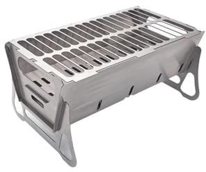zeng Griglia da campeggio portatile in acciaio inox, pieghevole, per barbecue a carbonella, per cucinare all'aperto, campeggio, picnic (38 x 22 x 19,5 cm, 3,4 kg)