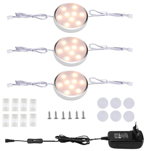LABOREDUCER Unterbauleuchte Küche LED 3 Stück,Schrankleuchte Regalbeleuchtung Kleiderschrankleuchten mit Schalter und Stecker,Schrankbeleuchtung für Küche,Schrank (Warmweiß2700K)