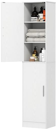 HOMCOM Mobile Bagno con 2 Armadietti e Ante, Colonna Bagno Salvaspazio con Ripiani Regolabili, per Sala da Pranzo, Salotto, Soggiorno, Cucina, 40x35x180 cm, Bianco