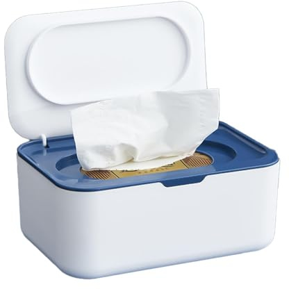 Scatola per salviette umidificate, dispenser per salviette umidificate, per bambini e adulti, ricaricabile, mantiene le salviette fresche, per casa, ufficio, cucina, bagno (blu)
