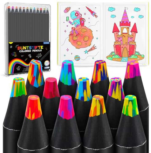 ECHOCUBE Pack de 12 Lápices Arcoíris, Lápices de Color 7 en 1 para Dibujo Profesional y Escritura de Oficina, Lápices de Madera Multicolor, Material de Papelería para Dibujar