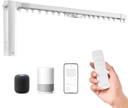 VEVOR Smart Electric Curtain Track, 71-118 inch Adjustable Length, Motorized Rod with Remote, Ceiling and Wall Mount, Automated Curtain Track System Compatible with Alexa, Google Home, App Control