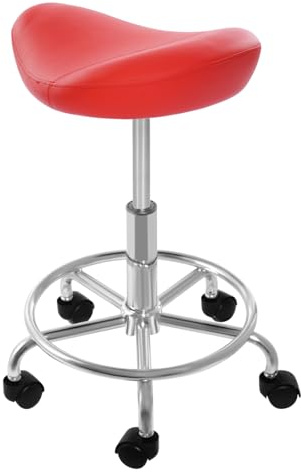 Vävd sadelpall med hjul, rullpall, justerbar höjd snurrpall 360°, arbetspall för kontor salong massage spa hemma, justerbar höjd 45 till 59 cm (röd)