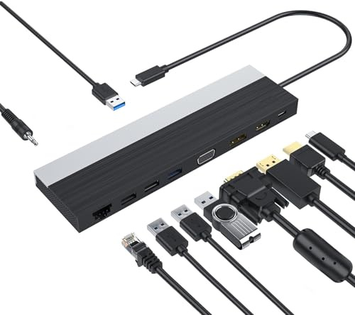 VBESTLIFE 12 en 1 USB C Estación de Acoplamiento Pantalla Triple con 4K HDMI Displayport VGA | 100W PD y Gigabit Ethernet | 4 Lector de Tarjetas USB y SD TF para Computadora Portátil, etc.