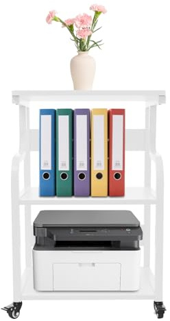Brride BRRIE 3-Ebene Druckertisch Druckerständer mit Rollen, 50x40cm mobiler Druckerwagen Rollwagen Aufbewahrungsregal, Home Office Druckerhalter Büro Druckerwagen Drucker Regal (Weiß)