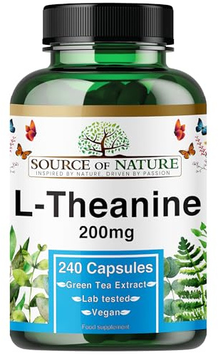 L-Teanina 200 mg – 240 Cápsulas Veganas – Aminoácido de Alta Potencia del Té Verde | Suministro para 8 Meses | 98 % Puro, Sin Aditivos | Fabricado en Dinamarca