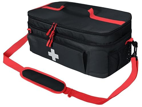 Boczif Cassetta Pronto Soccorso Vuota, Pronto Soccorso Borsa Compatto Impermeabile e Resistente (Borsa Vuota, escluse Le (Nero con tracolla)