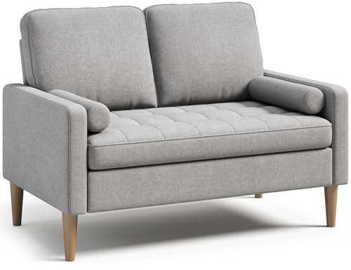 Blishom Divano a 2 posti, Divanetto,Piccolo Divano con braccioli con 2 cuscini per soggiorno,camera da letto,ufficio,facile da montare,121 x 76 x 87 cm,Grigio