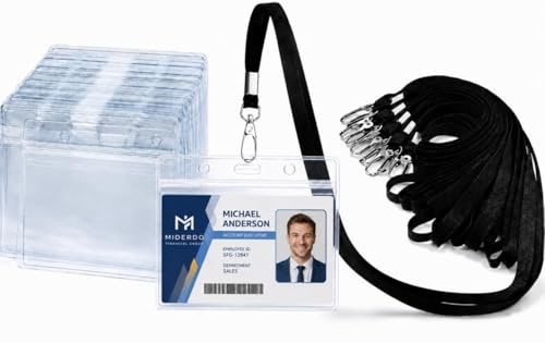 20 Set Ausweishülle mit Band, Badge Halter mit Lanyards Schlüsselband – Horizontal 100x85mm PVC Ausweishalter mit Polyester Lanyard Nackenband & Metallhaken für Namensschilder, Büro, Schule, Events