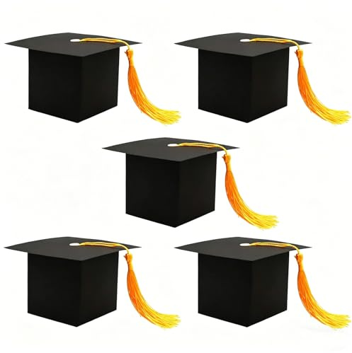 Caja Regalo en Forma de Graduación, Cajas de Dulces de Graduación Gorro, Caja de Regalos de Graduacións con Borlas Amarillas, Cajas Sombrero de Doctorado para Fiestas de Graduación y Sorpresas (A)