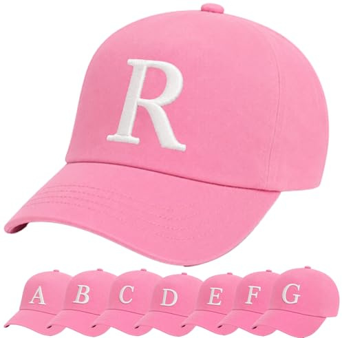 4sold Barn broderad bomull sommar solhatt barn skolbarn kepsar sport hatt Alfabet A-Z pojke flicka justerbar basebollkeps rosa., R, en storlek