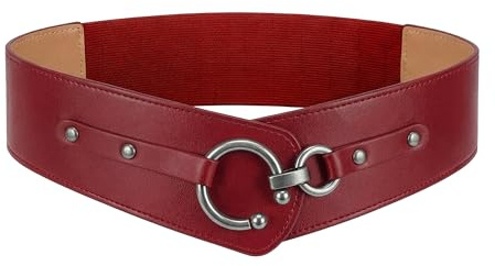 BlackButterfly Ceinture Femme Synthétique Anneaux Large | Fermeture à O réglable, Dos élastique à pattes, Marque la taille, Clous ronds, Silhouette sablier, Tailles S-XXL