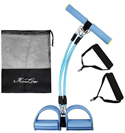 4 Tubes Exercise Resistance Bands Portable Pedal Puller Sit-ups Fitness Equipment Tummy Trainer Stretch Workout Bands Set with Foam Handles Sit-Ups Bar for Gym,Yoga,Pilates,Strength Training