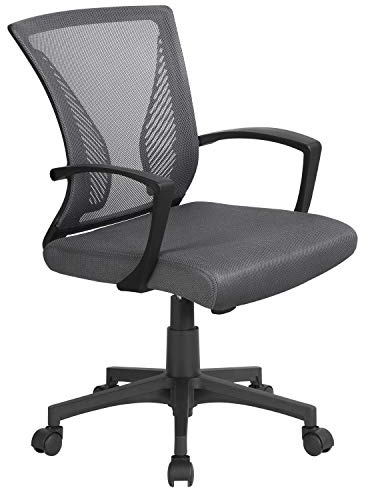 Yaheetech Sedia da Ufficio Scrivania Girevole Altezza Regolabile con Rotelle e Braccioli Ergonomica Reclinabile in Tessuto Traspirante Portata 136 kg Grigia Scura