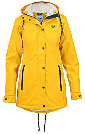 MADSea Damen Regenmantel Friesennerz mit Teddyfleece warm gefüttert Regenjacke wasserdicht, Farbe:gelb, Größe:50