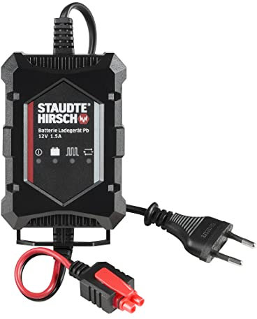 STAUDTE HIRSCH Batterie Ladegerät Pb SH-3.110 12V 1,5A IU-Ladeverfahren für Auto, Motorrad, Saisonfahrzeuge, Solar, Erhaltungsladegerät mit Desulfatierungsfunktion