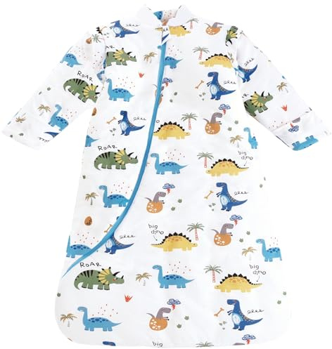 Chilsuessy Baby Sleeping Bag with Detachable Long Sleeves 3.5 Tog for Winter Toddler Sleeping Bag Kids Sleeping Sack for Infant Toddler, Forest dinosaur, 6-18 Months