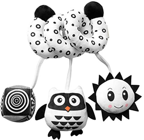 SWECOMZE Tier Baby Activity-Spirale Kette, Stoff-Spirale zum Greifen und Fühlen Mit Glocke Baby Spielzeug Für Babys und Kleinkinder ab 0+ Monaten (Eule)