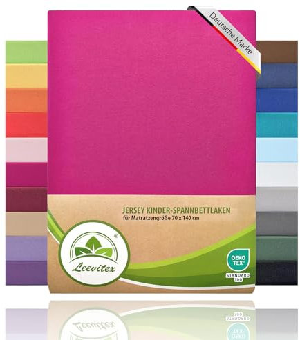 leevitex® Premium Kinder Spannbettlaken | 1 Spannbetttuch | für Babybett & Kinderbett 70 x 140 cm | 100% hochwertige Mako-Jersey-Baumwolle - 170 g/m² | Öko-Tex | Pink/Magenta