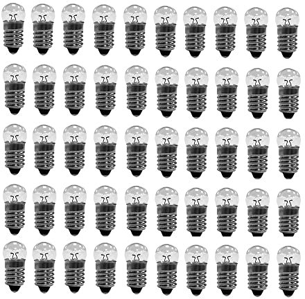 50 Stück Kugellampe E10 2,5 V DC 0,3A Glühlampe Glühbirne Miniatur Schraubfuß Warmweiß (2,5V)
