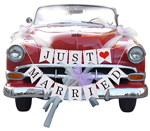 Abeillo 'JUST MARRIED' Banner Wedding Decorations, Just Married Wedding Day Sign Bridal Shower Decoration Banner Car Decorations for Honeymoon Wedding (Abeillo-545363_1)