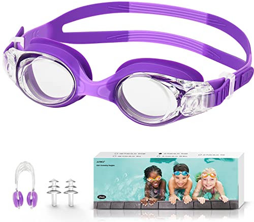 Schwimmbrille Kinder,Taucherbrille für Jungen und Mädchen,Anti UV-Schutz Kein Leck Schwimmbrillen,Anti-Beschlag Wasserdicht Swimming Goggles Set mit Ohrstöpsel und Nasenclip