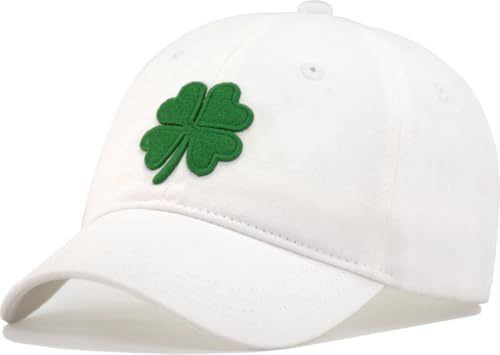 TSSGBL Kids &Toddler Baseball Hat with Embroidered Lucky Clover - Adjustable Cotton Cute Child Boys Girls Golf Ball Cap St. Patrick's Day Shamrock Hat, Ideal Gift - White