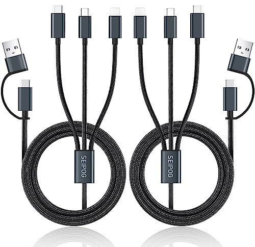 SEIPOG Multi Charging Cable 5 in 1, 2PCS 4FT USB C/A Multi Charger Cable to Type-C/Micro USB Port, Nylon Braided USB C Multiple Charger Cable, Universal Phone Charger Cord for Cell Phones and More