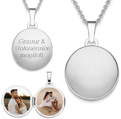 Medaillon rund zum Öffnen für Bilder Silber 925 | Kette Damen Medallion mit Bild | Amulett Anhänger mit Foto personalisiert | Halskette mit Gravur | Schmuck Geschenk zur Erinnerung
