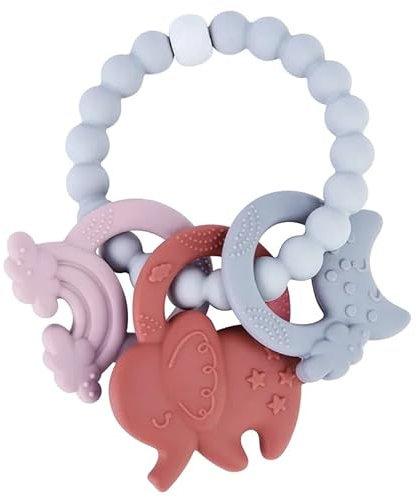 Beißring ab 2 Monate – Sanfte Zahnungshilfe aus BPA-freiem Silikon mit niedlichen Motiven (Mauve, Purpurrot, Bleiern)