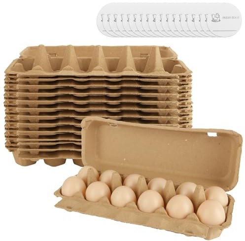ZOFUN Confezione da 12 scatole per uova, 20 scatole per uova, in cartone con coperchio per 12 uova con adesivi, biodegradabili, per uova (marrone)