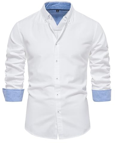 Btmpmcs Camisa Manga Larg para Hombre Casual Camisa de Vestir Primavera Otoño Color Sólido Camisa de Trabajo Formal Camisetas de Negocios Clásica Elegante Algodón Shirts con Botones Stretch Oxford