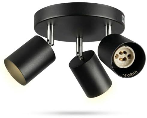Yiahin Plafonnier 3 Spots Rond Noir, Spot de Plafond Industriel Vintage, Luminaire Orientable en Métal pour Salon Cuisine Couloir, Base Circulaire GU10 (Sans Ampoule)