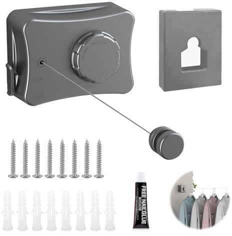 Ausziehbare Wäscheleine, 5.1 m Edelstahlseil Wäscheleine Ausziehbar Wand, Retractable Clothesline, Einziehbare Wäscheleine zum Einfahren für Trockene Kleidung Balkon, Waschküche