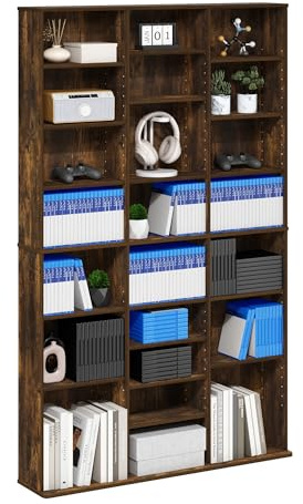 Furinno Jaya DVD Shelf, 24-Shelf Wide CD Rack, Media Shelf with Adjustable Shelves, 8 x 3 DVD Storage Cabinets for CD Blueray Game Disc, Easy Assembly, for Living Room, Home Office, Amber Pine