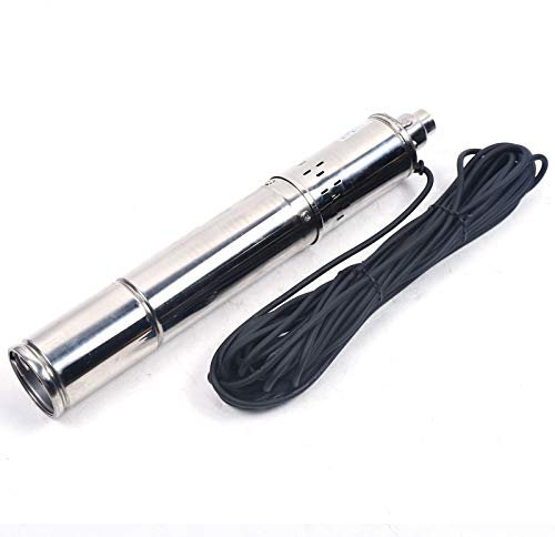 OUKANING Pompa per pozzi profondi da 1 pollice in acciaio inox con valvola di ritegno, IP68 20DB, blocco automatico della pompa, uscita dell'acqua a forma di pagoda, anelli fissi (altezza massima di