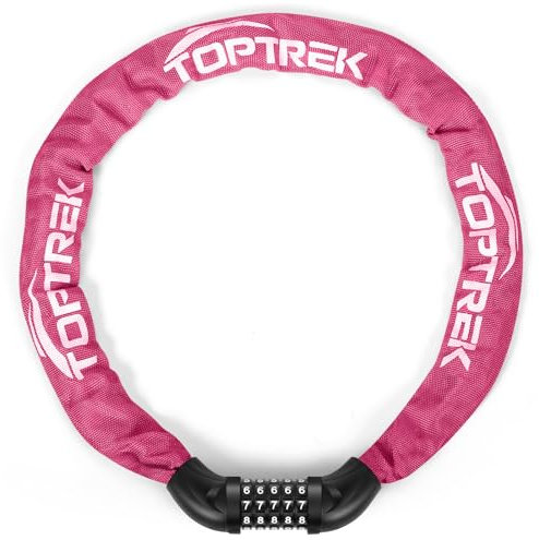 toptrek Fahrradschloss Zahlenschloss, Fahrrad schloss Hohe Sicherheit mit 5 stellig Zahlencode, 6mmx100cm Stahlkettenglieder Kettenschloss für Fahrrad/Motorrad/E-bike/Scooter (Pink)