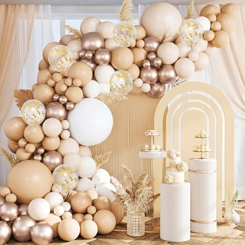 Nude Balloon Arch Kit, 110 delar beige ballonggirlang med nude ballonger, vita och champagneguldballonger, partyballonger för födelsedagsdekoration, bröllop, baby shower, förlovningsfest