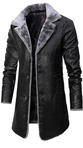 Gabardina de cuero para hombre, chaqueta de forro polar impermeable para hombre, abrigo de invierno cálido, acolchada, color sólido, chaqueta cortavientos de manga larga con bolsillos, cuello