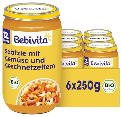 Bebivita Menüs ab 12. Monat Gemüse-Spätzle-Pfanne nach Art Geschnetzeltem, 250g 6er Pack (6x250g)