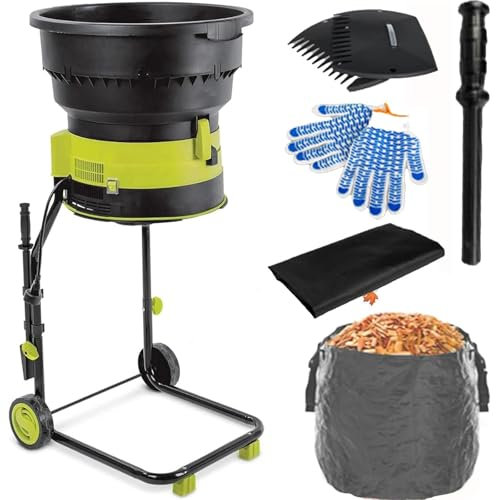 WaaYb 2500W Electric Leaf Mulcher Garden Shredder, 8000rpm Compost Chippers Leaf Crusher with Wheels,leaf Rake, Storage Bag, 54cm Funnel Diameter, for Yard Cleanup, Composting 50 Meters-Power Cord